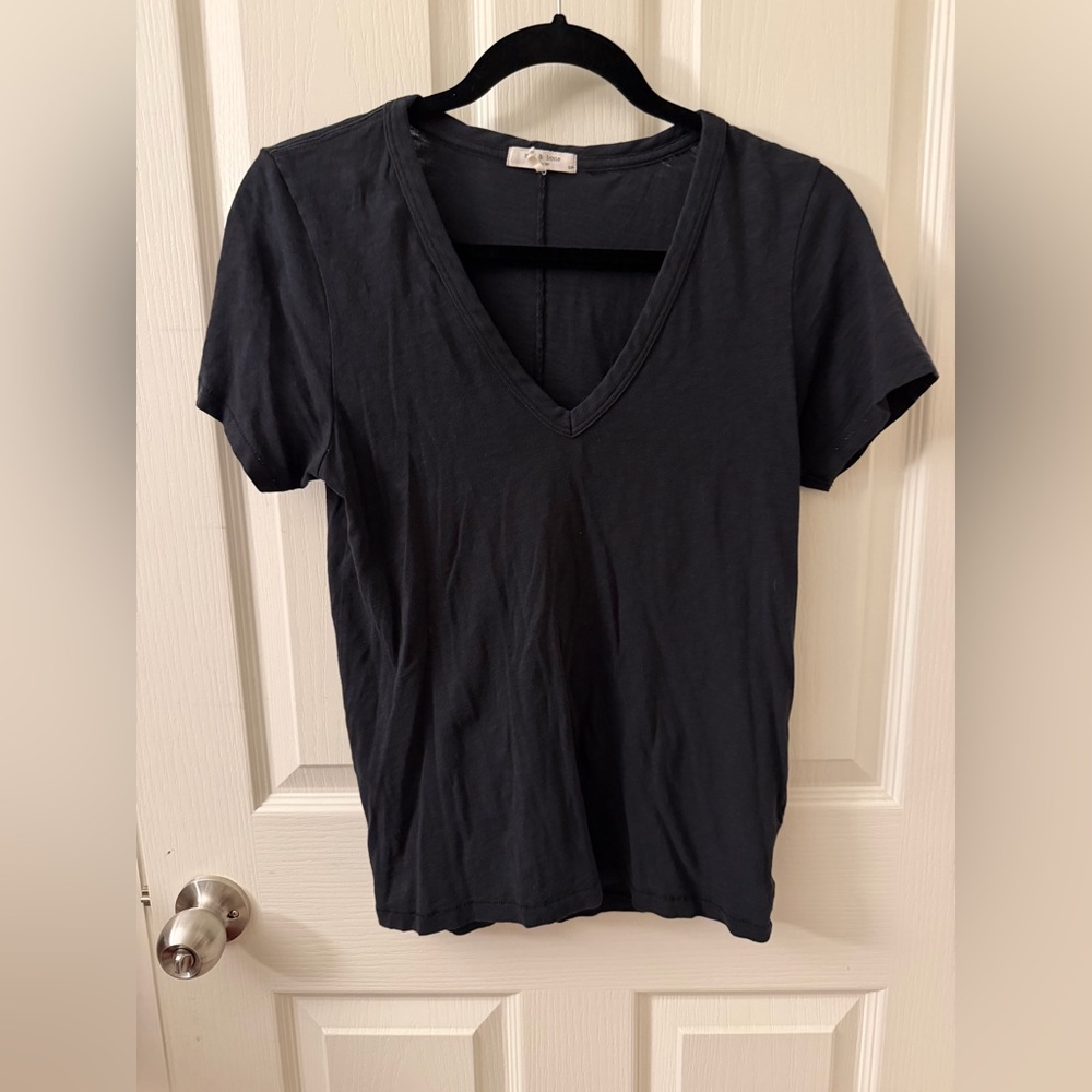 rag & bone Women's Black V-Neck Short Sleeve Tee